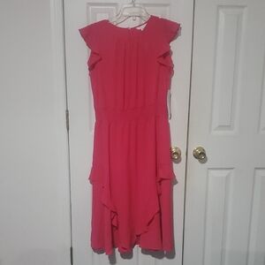 London Times Hot Pink Asymmetrical Ruffled Sundress